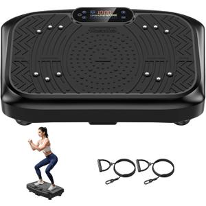 Vibration Plate Exercise Machine Lymphatic Drainage, Full Body Shaking Workout Vibrating Plate Weight Loss, 199 Adjustable Speeds 450 Lbs Capacity Fitness Platform for Women Men (Black)