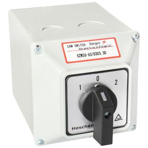 Heschen Universal Rotary Changeover Switch SZW26-63/D303.3 with Master Switch Exterior Box LW28-63/4 660V 63A ON-Off-ON 3 Position 3 Phase 12 Terminals CE