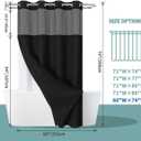 eachope Black No Hook Waffle Weave Shower Curtain with snap-in Liner Replacement, 230GSM Waterproof Fabric Hotel Shower Curtain Set for Bathroom, Through Mesh Top Window,60Wx74H