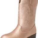 DREAM PAIRS Cowgirl Cowboy Western Boots Girls Mid Calf Riding Shoes Little Kid/Big Kid (Rose Gold), 12 Kid
