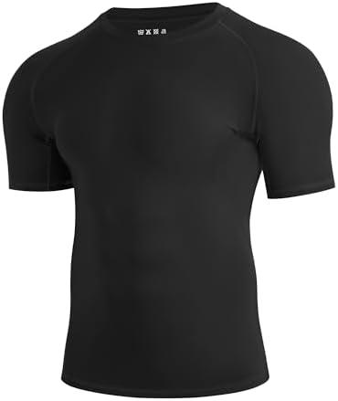 Nukuvara Men's Compression Shirt Short Sleeve Athletic Football Undershirts Quick Dry Base Layer T-Shirt Workout Gym Running, Size Large