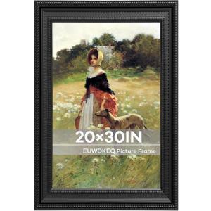 20x30 Frame, 20 x 30 Luxury Wide Picture Frame, Elegant Ornate Embossed Decorative Poster Frame for Art Prints, Posters, Photos, Black, 20x30in