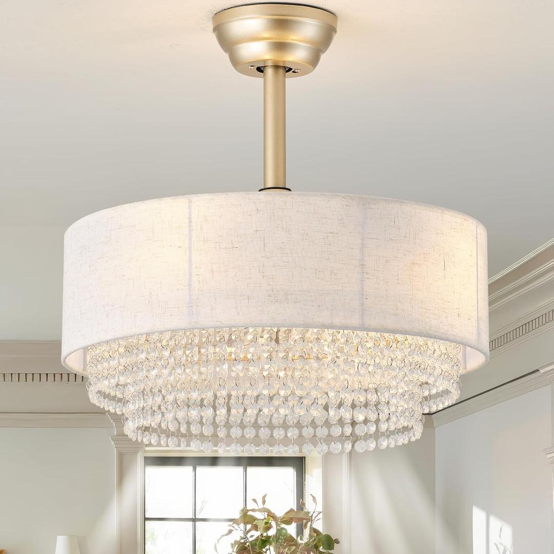 20" Gold Fandelier Ceiling Fans with Lights, Crystal Boho chandelier Ceiling Fan with Light Remote Control, 6-Speed for Bedroom, Living Room, Nursery