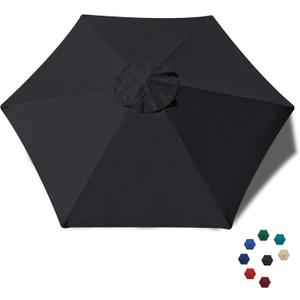 EliteShade USA 7.5FT Replacement Covers 6 Ribs Market Patio Umbrella Canopy Cover (CANOPY ONLY) (Black)