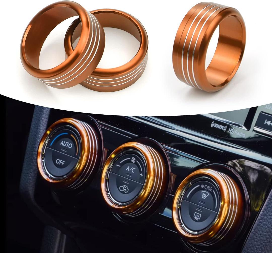For Subaru AC Knob Cover Accessory Center Console Switch Volume Temp Control Button Ring Trim Compatible with Forester 2014-2018, Crosstrek XV 2013-2017,Impreza 2014-2016,WRX/STi 2015-2020 Orange 3PCS