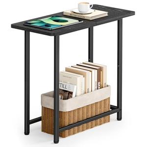 MISSLO Narrow End Table Living Room with Large Tabletop, Sofa Couch Side Table Bedroom Slim Nightstand for Small Space, Black
