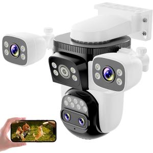 VSTARCAM 4-Lens Security Cameras Wireless Outdoor, 2K 360 PTZ Plug-in Outdoor WiFi Camera, 10X Hybrid Zoom, AI Motion Tracking, Color Night Vision, IP66 Weatherproof for Driveways & Front Doors