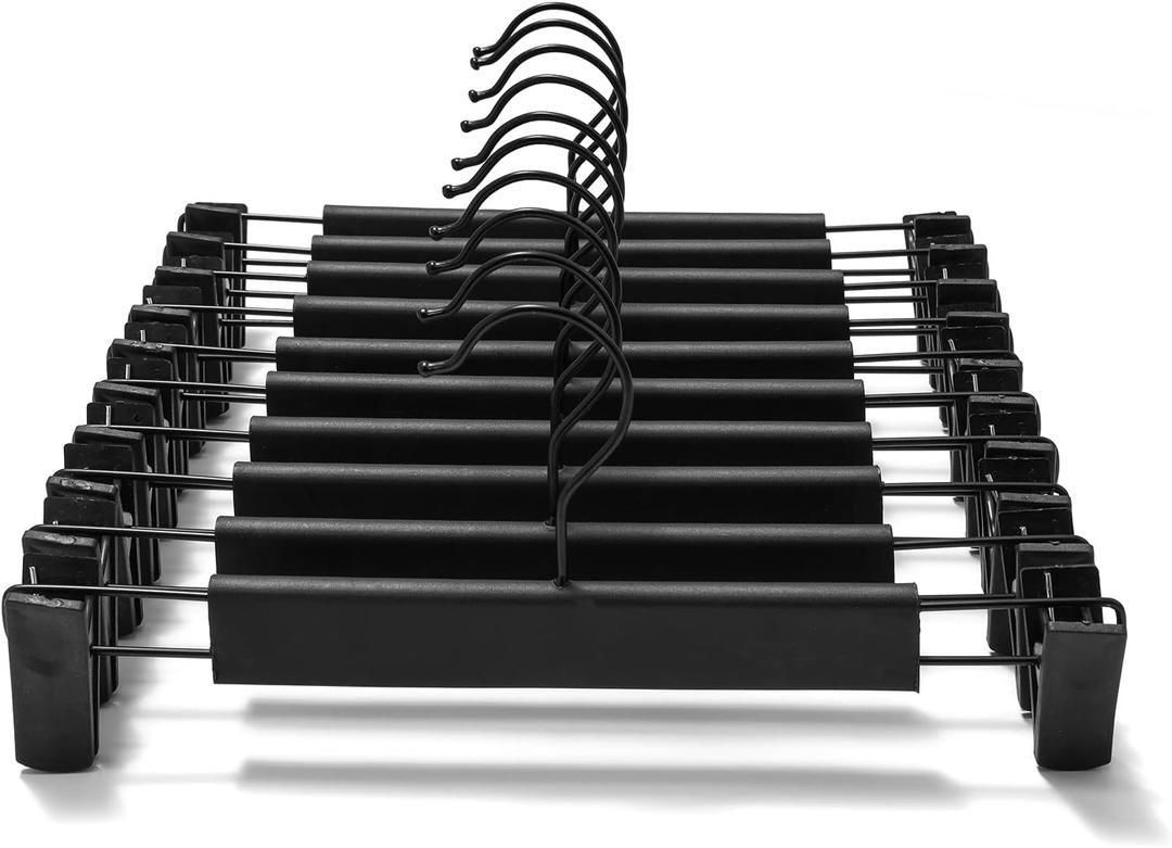 GUANJUNE 10 Pack Clothes Pants Hangers, Space-Saving Skirt Holders with 360  Swivel Hooks, Adjustable Clips, Trouser Coat Garment Jeans Black