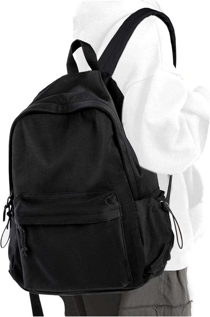 PAUBACK Black School Backpack for Girls Women Waterproof High School Book Bag Cute Backpack for Men Teens Boys, Lightweight Simple Middle School Back Pack Daypack