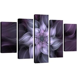 TutuBeer 5 Panel Bauhinia Chinese Redbud Purple Flower Plant Botany Picture Flower Artwork Oil Painting on Canvas Stretched and Framed Giclee Print Home Decoration Living Room Bedroom Wall Art Hanging