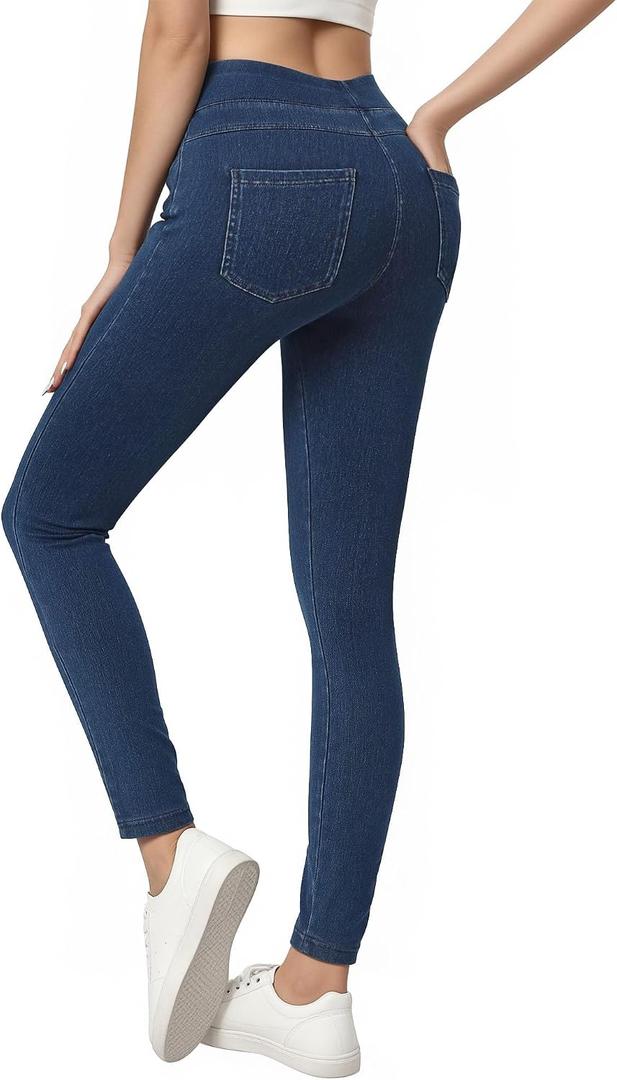 Jeggings for Women with Pockets Tummy Control Stretchy Skinny Jeans Pull On High Waisted Butt Lifting Denim Leggings, Size: X-Large
