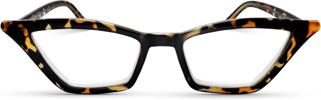 2SeeLife Premium Cat Eye Reading Glasses for Women  Narrow-Medium Fit, Sturdy Frame, Spring Hinges, Stylish Funky Readers, Brown Tortoise, +1.00