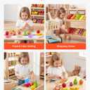 VEVOR Shopping Cart for Kids, Wooden, Toy Shopping Cart with Extra Storage, Realistic Play Food and Scanner, Grocery Store Pretend Play Toy Trolley, Baby Push Learning Walker, for Toddlers Ages 3+, Child-size
