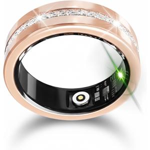 Diamond Smart Ring for Women, Fitness & Vital Signs Monitoring, Sleep Tracker, Remote Photography, No Subscription, Ladies Gift, iOS & Android(Gold,8#)
