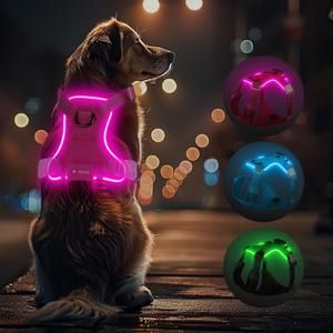 Light Up Dog Harness,Reflective Pet Harness Rechargeable,Led Dog Vest Harness for Night Walking,Adjustable Dog Safety Vest for Small Medium Large Dogs-No Pull,Pink,L