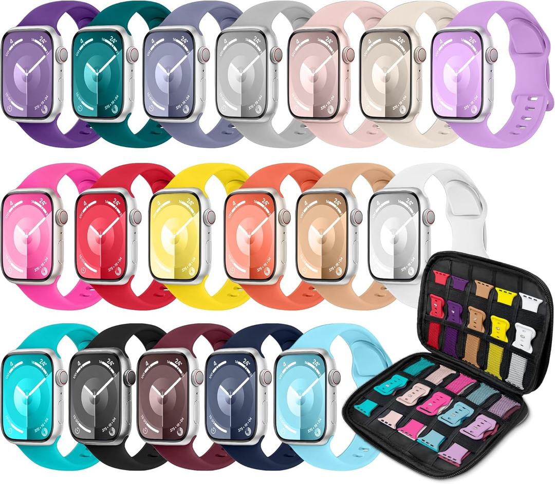 18 Pack Sport Band Compatible with Apple Watch Bands 38mm/40mm/41mm/42mm for Women Men, Silicone Band with Organizer for iWatch Ultra (Series 10 11)
