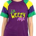 Fat Tuesday Shirt for Women La Weezy Ana T-Shirts New Orleans Carnival Tee Tops (Purple, S)