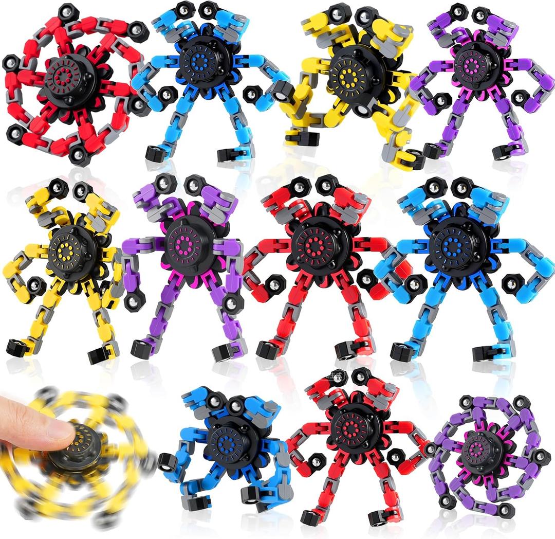12PCS Transformable Fidget Spinners for Kids Adults,Deformable Chain DIY Robot Spinner Sensory for Boys Girls,Fidget Toys for Party Favors Birthday Gifts (12colors)