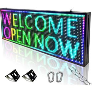 P10 Programmable Outdoor LED Sign, 39x14 Inch WiFi-Controlled Full Color Scrolling LED Sign, High Brightness Waterproof Digital Message Board for Business Advertising