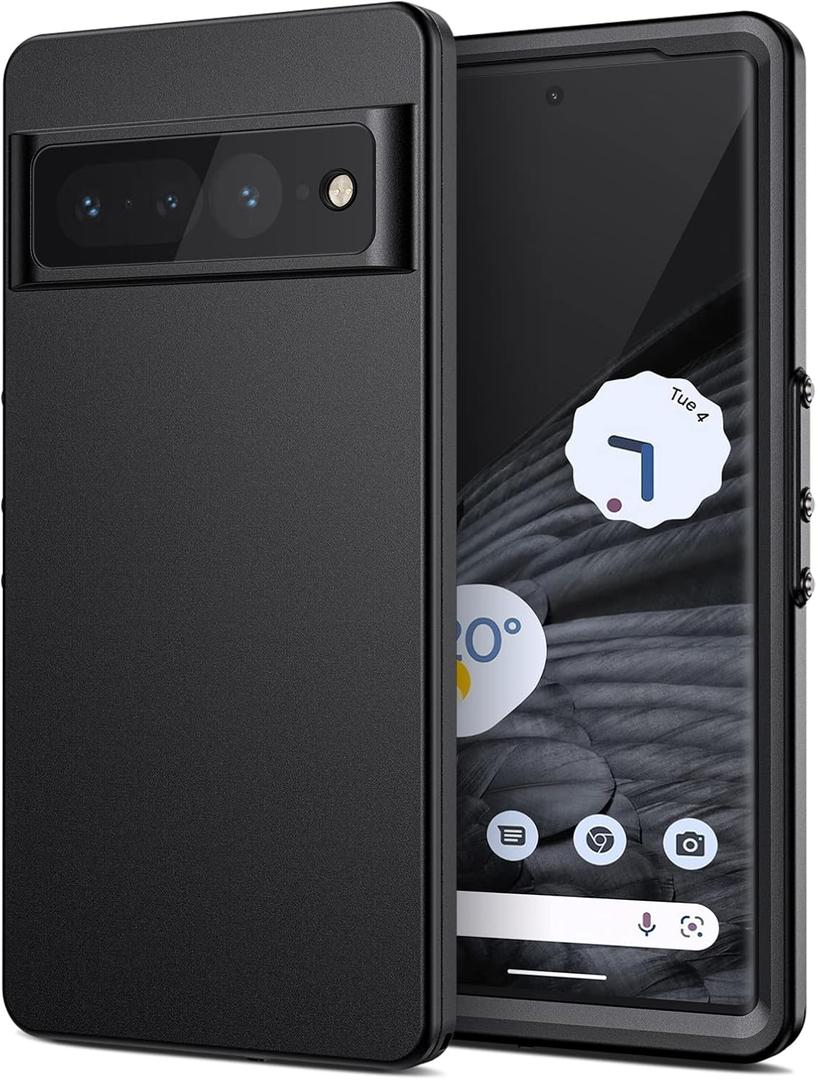 Lanhiem Pixel 7 Pro Case, IP68 Waterproof Dustproof Case with Built-in Screen Protector, Rugged Full Body Shockproof Protective Cover for Google Pixel 7 Pro, Black