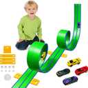 15 Ft Flexible Race Car Track (Aqua Green) for Kids,Flex Track Starter Set Compatible with Hot Wheels and Diecast 1/64th Cars,Portable Racetrack Roll Up Race Track with 4 Racecars and Suction Cups
