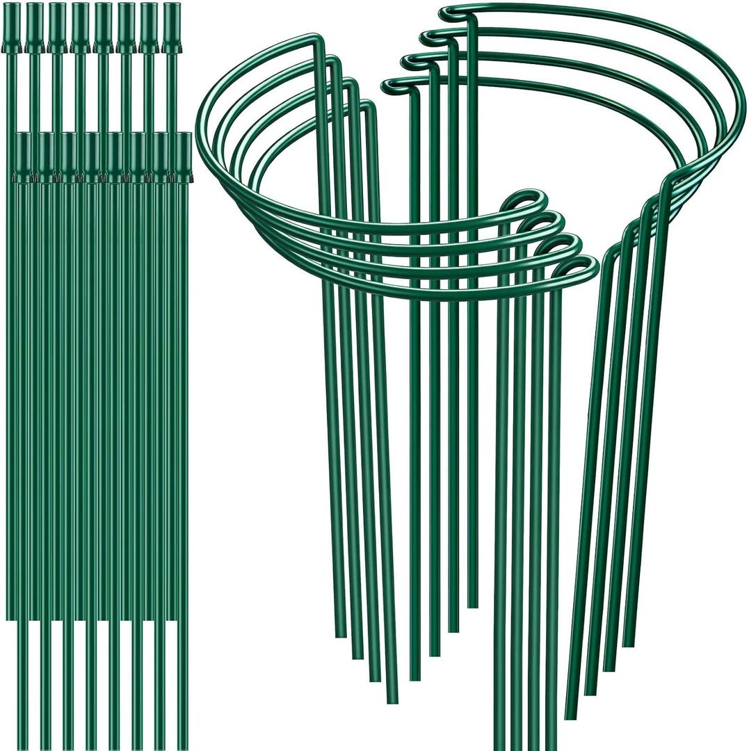 8 Pack 32 or 16 inch Adjustable Plant Support Stakes, Heavy-Duty Half Round Peony Support, Garden Plant Stakes Cage for Outdoor Plants, Peony, Tomato, Hydrangea, (16In Support +16In Extension Tubes)