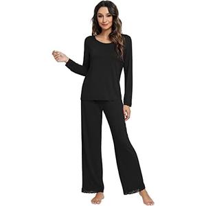 WiWi Viscose from Bamboo Pajamas Sets for Women Soft Long Sleeve Sleepwear and Pants Pjs Lounge Set Loungewear XL