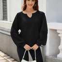 Womens Oversized Sweatshirts V Neck Lace Crochet Lantern Long Sleeve Pullover Cropped Tops Fall Outfits Clothes (Black, XL)