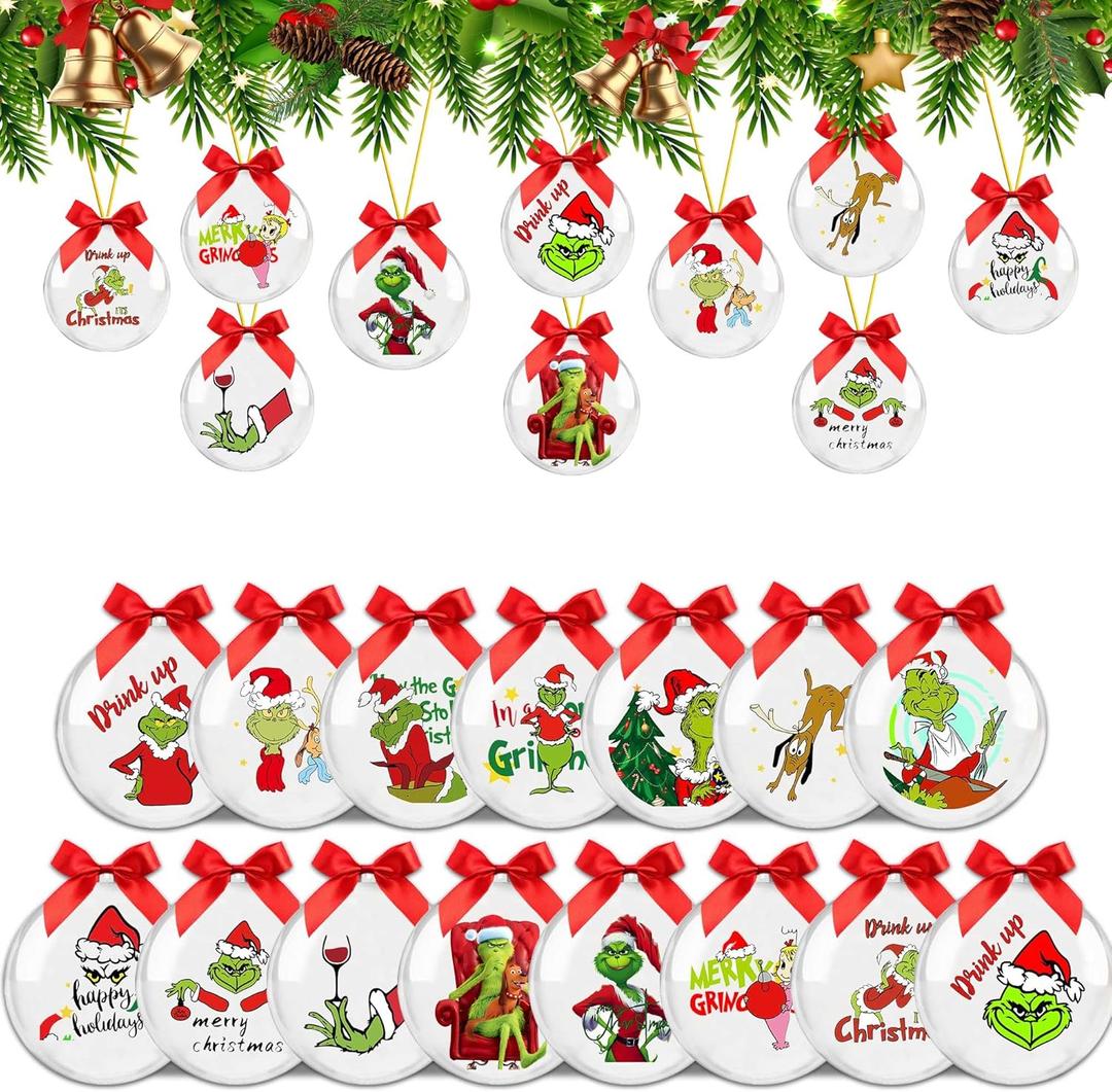 SUNWISHA 15pcs Christmas Clear Acrylic Balls Ornament Set with Bow Tie, Xmas Classic Tree Balls for Holiday Indoor Outdoor Dcor, Wreath, Garland, Party DcorStyle 1