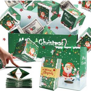 Surprise Gift Box Explosion for Money, Unique Folding Bouncing Red Envelope Gift Box with Confetti, Cash Explosion Luxury for Birthday Anniversary Valentine Proposal (15 Bounces) (Green Christmas)