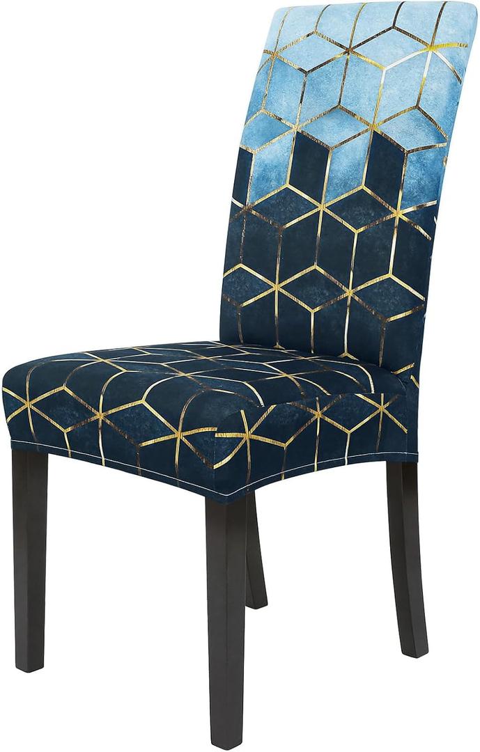 Gibelle Chair Covers Dining Room Set of 8, Stretch Spandex Slipcover for Dining Room & Kitchen Parsons Chairs, Removable Washable Seat Protector Cover (Blue Cubes)