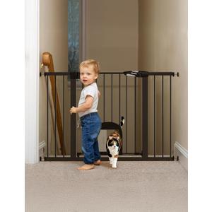 Babelio 29-48" Extra Wide Baby Gate with Adjustable Cat Door,Easy Install Pressure/Hardware Mounted,Auto Close Pet door for Stairs,House,Doorways,Effortless Walk Thru,Black