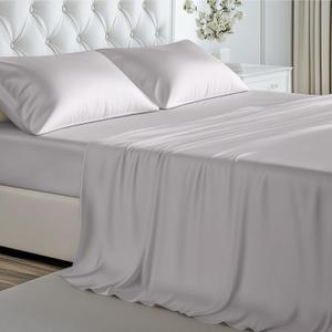 Viscose Derived from Bamboo, Soft Cooling Bedding with Silky Smooth Finish,16" Deep Pocket, Hypoallergenic, Breathable, 4 Pieces Full Luxury Hotel Silver Gray Bed Sheet Set, Oeko-Tex Certified
