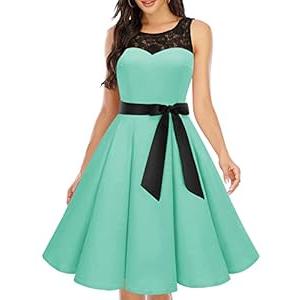 Bbonlinedress Women's 1950s Vintage Rockabilly Swing Dress Lace Cocktail Prom Party Wedding Guest Dress  (Mint,Size L) Bbonlinedress Women's 1950s Vintage Rockabilly Swing Dress Lace Cocktail Prom Party Wedding Guest Dress  (Mint,Size L)