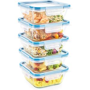 Snapware Glass Total Solutions (5-Pack, 4 Cup) Food Storage Containers Set, Airtight & Leakproof Plastic Locking BPA-Free Lids, Freezer Dishwasher Microwave Safe