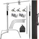 Altson Pro 100% Stainless Steel Heavy Duty C Stand with Boom Arm, Max Height 10.5ft/320cm Photography Light Stand with 4.2ft/128cm Holding Arm, 2 Grip Head for Studio Monolight, Softbox, Reflector