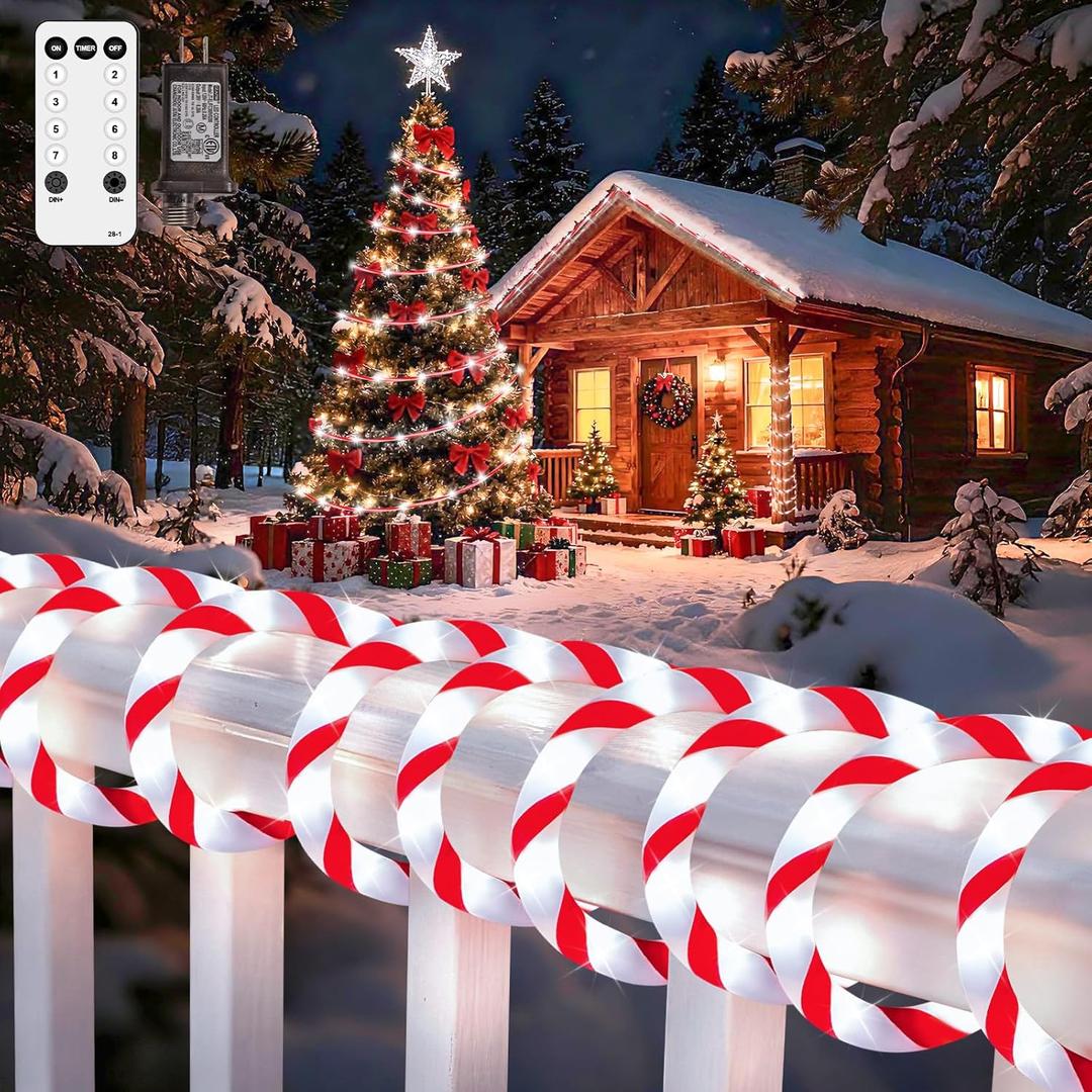 HELESIN 101FT 620LED Candy Canes Rope Lights with 8 Lighting Modes, Candy Cane Christmas Lights Waterproof Christmas Lights Decoration for Party Garden Yard Halloween Holiday Tree Decoration (Red White)