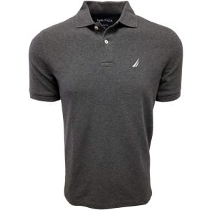 Nautica Men's Short Sleeve Solid Cotton Pique Polo Shirt (Large, Charcoal Heather)