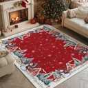 Artoid Mode Red Snowman House Pine Tree Christmas Area Rug, Xmas Winter Home Decor Low-Profile Washable Area Rugs for Entryway Bedroom Living Room Laundry Room Indoor 5x7 Feet
