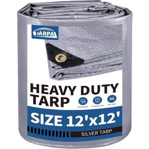 TARPAL 12x12 tarp,Heavy Duty Tarp 14mil Silver Reflective Tarps | Waterproof Tarps With Grommets and Reinforced Edges UV Protection,Tear Resistant for Firewood,RV,Boat,Roof,Car,Camping