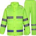 zojo High Visibility Safety Rain suit, Jacket, Pants High Visibility Reflective Rain Coats (Yellow-XL)