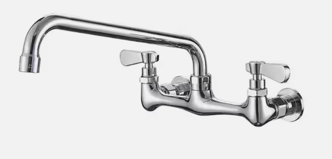 BWE Kitchen Faucet Wall Mount Commercial Sink Faucet Kitchen Utility Laundry 8“ Swivel Spout 2 Dual Handle Restaurant Chrome Mixer Tap