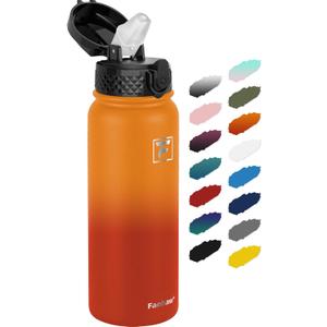 Fanhaw 20 oz Insulated Stainless Steel Water Bottle with Straw Lid, Leakproof & Anti-Dust Sports Bottle for Kids, Women & Men (Yellow Orange)