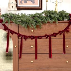 Amazon.com: Giegxin 2 Pcs 13.2ft Christmas Velvet Bow Garland Ribbon Bow Garland Banner Bows Velvet Christmas Ornaments Reusable Vintage Bows Decoration for Xmas Tree Fireplace Staircase(Burgundy) : Home & Kitchen