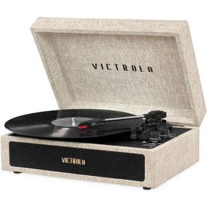 Victrola Parker Bluetooth Suitcase Record Player with 3-Speed Turntable, Light Beige (VSC-580BT-LBB), AC Motor