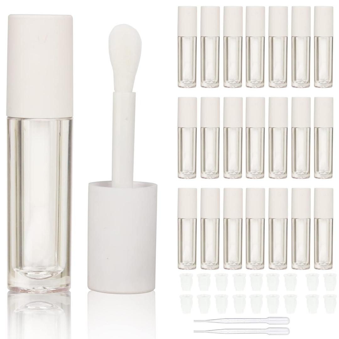 COSIDEA 24 pcs Empty 5ml big brush lip gloss tube White round lipgloss tubes container with big doe foot wand (64 Piece Set)