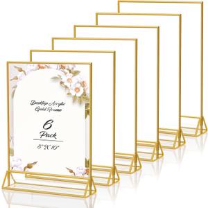 8X10 Gold Frames Double Sided Acrylic Sign Holder Tabletop Picture Frames Vertical Display Stand for Photos Wedding School Home, Set of 6