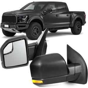 OCPTY Tow Mirrors Power Heated Left Driver Right Passenger Side Towing Mirrors Fit For 2015-2019 For Ford For F150 Pickup Truck With Turn Signal Light With Black Housing Manual Folding