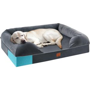 Orthopedic Dog Bed for Extra Large Dogs - XL Washable Dog Couch Bed, Memory Foam Pet Sofa Bed with Waterproof Liner and Removable Zipper Cover, Non-Slip Bottom, Grey, 44x34x10inches