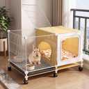 Rabbit Cage Indoor, 29.1" Bunny Cage with Pull-Out Tray, Raised Mesh Floor, Clear Front Door, Lockable Wheels & Divider Hideout, Small Animal Cage for Rabbits and Guinea Pigs